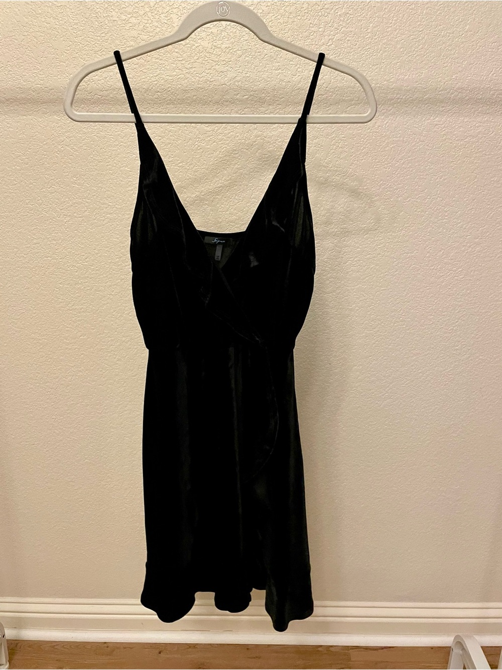 Soprano Black Satin Mini Slip Dress with V-Neck